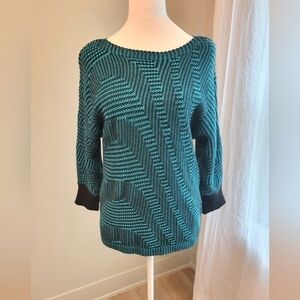 Vintage Style Baggy Retro Geometric Knit Sweater Striped Blue Black